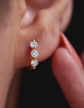 Three Stone Diamond Huggie Hoop Earrings