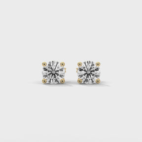 Round Cut Lab Grown Diamond Stud Earrings: 4 Prong Set, Push Back
