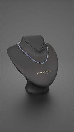 9.25 Carats Natural Blue Sapphire Choker Necklace in 18K White Gold