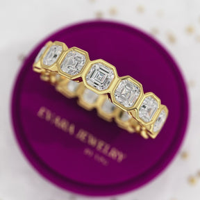 5.25 Carats Bezel Set Asscher Cut Modern Deco Diamond Eternity Band