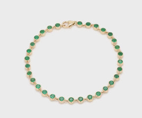 4.60 Carat Natural Emerald Bezel Bracelet: Round Tennis Bracelet in 14K Gold