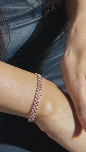 5 Carat Natural Ruby & Diamond Alternate Three Row Tennis Bracelet