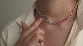44 Carat Natural Pear-Cut Rainbow Sapphire Prong-Set Tennis Necklace