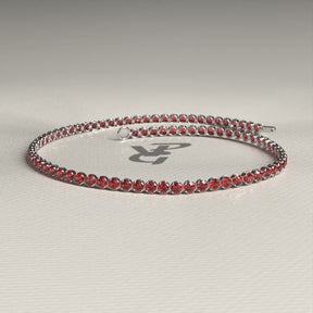 Red Garnet Tennis Bracelet in 14K Solid Gold / Custom Red Stacking Bracelet / January Birthstone Bracelet