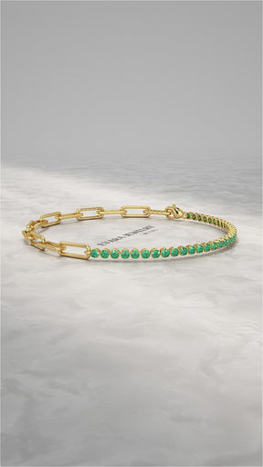 1.44 Carat Natural Emerald & Paperclip 50-50 Tennis Bracelet