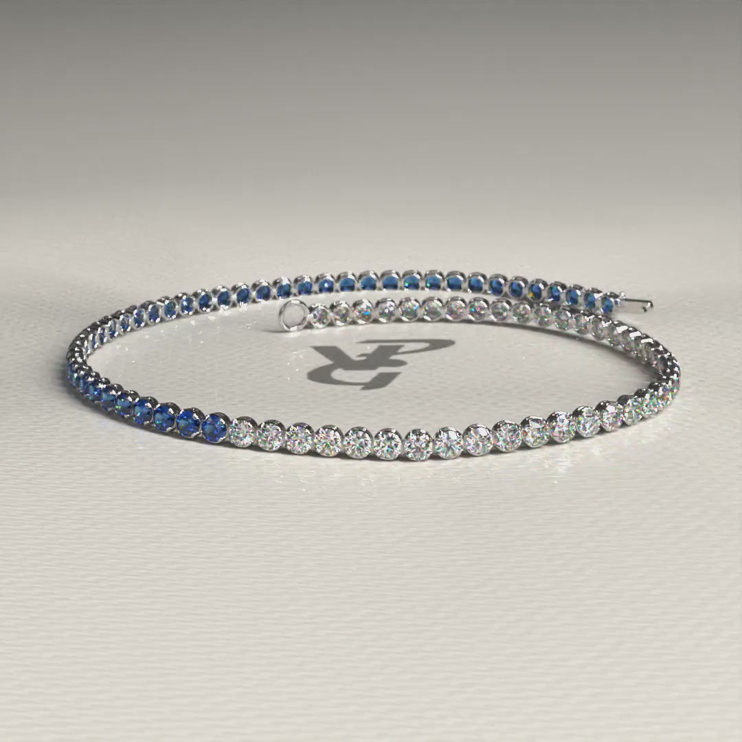 Custom Natural Blue Sapphire & Diamond 50-50 Tennis Bracelet