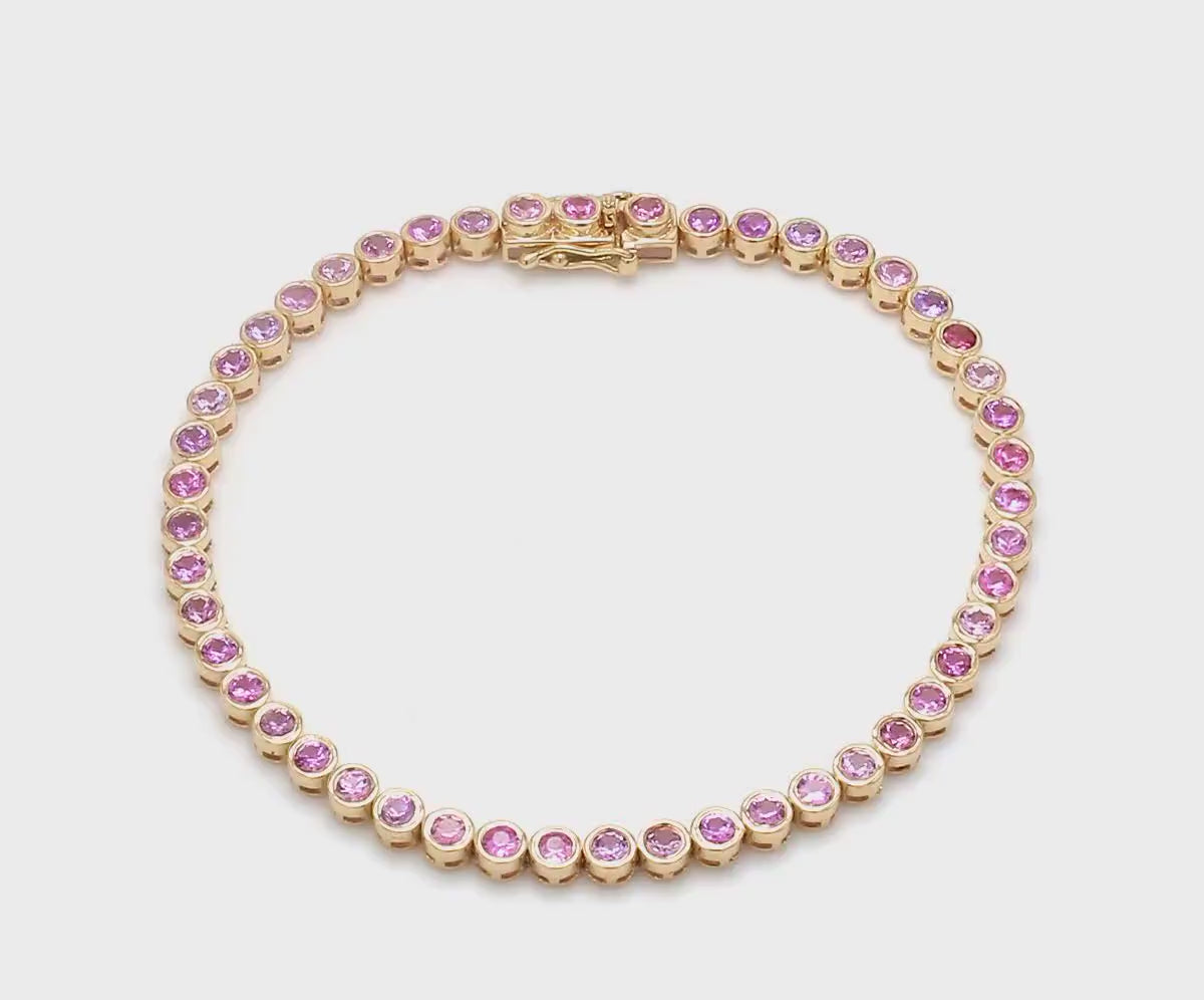 4 Carat Natural Pink Sapphire Bezel-Set Tennis Bracelet in 14K Gold