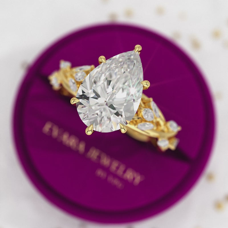 3 Carat Pear Cut Diamond Nature Inspired Art Deco Engagement Ring