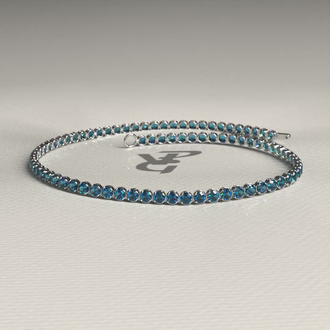 London Blue Topaz Tennis Bracelet in 14K White Gold / November Birthstone Bracelet