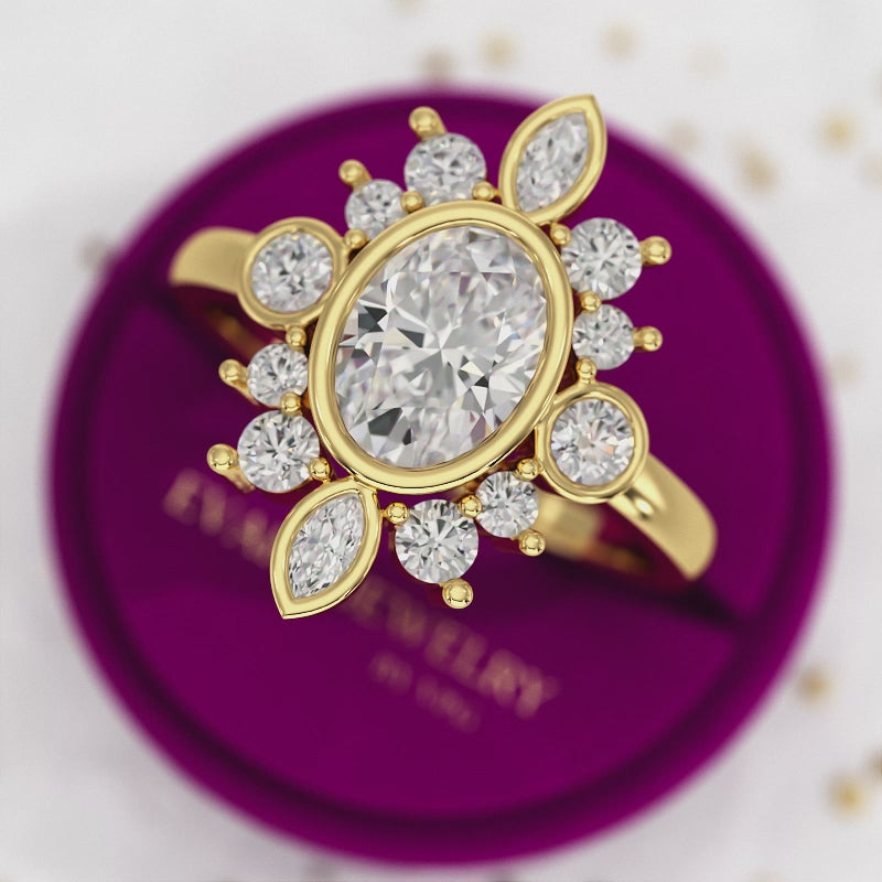 1.72 TCW Oval Diamond Art Deco Wedding Ring