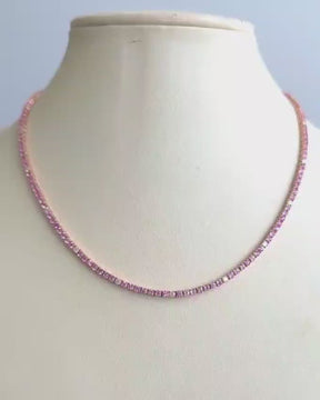 9 Carat Natural Pink Sapphire and Diamond Tennis Choker Necklace in 14K Solid Gold