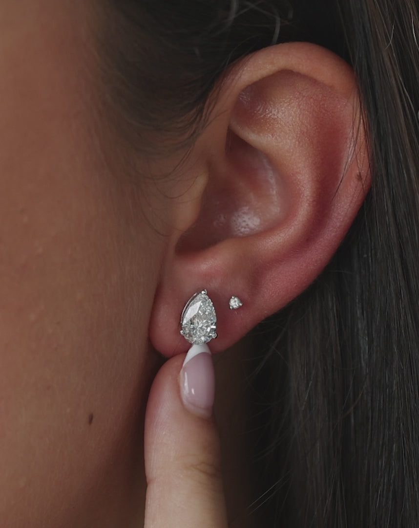 Pear Cut Lab Grown Diamond Stud Earrings: Solitaire Studs, Statement Earrings