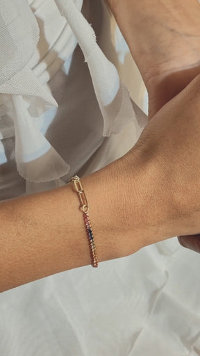 1.36 Carat Natural Rainbow Sapphire Paperclip 50-50 Tennis Bracelet