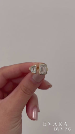 2.75 TCW Toi Et Moi Emerald & Trapezoid Cut Two Stone Engagement Ring
