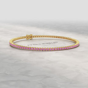 3.21 Carats Natural Pink Sapphire Tennis Bracelet in 14K/18K Yellow Gold