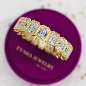 4 Carat Bezel Set Emerald Cut Diamond Eternity Wedding Band