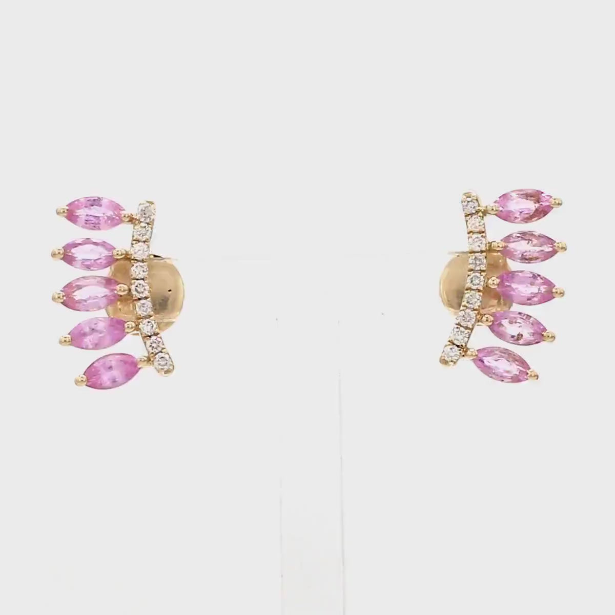 Natural Pink Sapphire Climber Stud Earrings in 14K