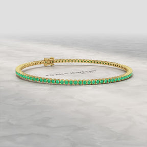 3.02 Carats Natural Emerald Tennis Bracelet in 14K/18K Yellow Gold