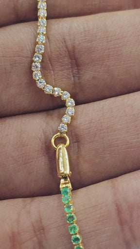 Natural Emerald & Lab Grown Diamond 50-50 Custom Tennis Bracelet in 14K Gold