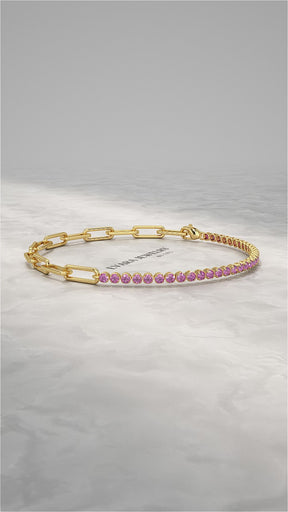 1.34 Carat Natural Pink Sapphire & Paperclip 50-50 Tennis Bracelet
