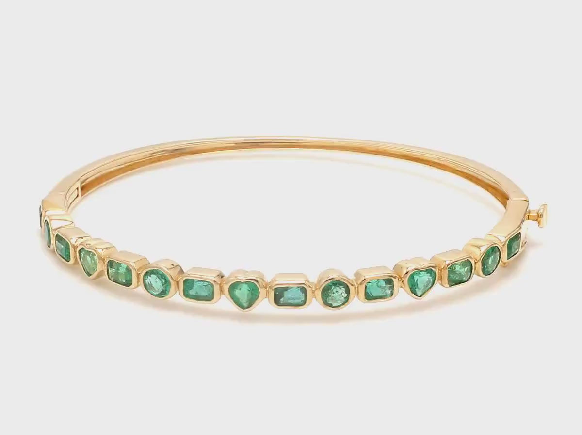 3 Carat Natural Emerald Bezel-Set Cuff Bangle – May Birthstone Bracelet