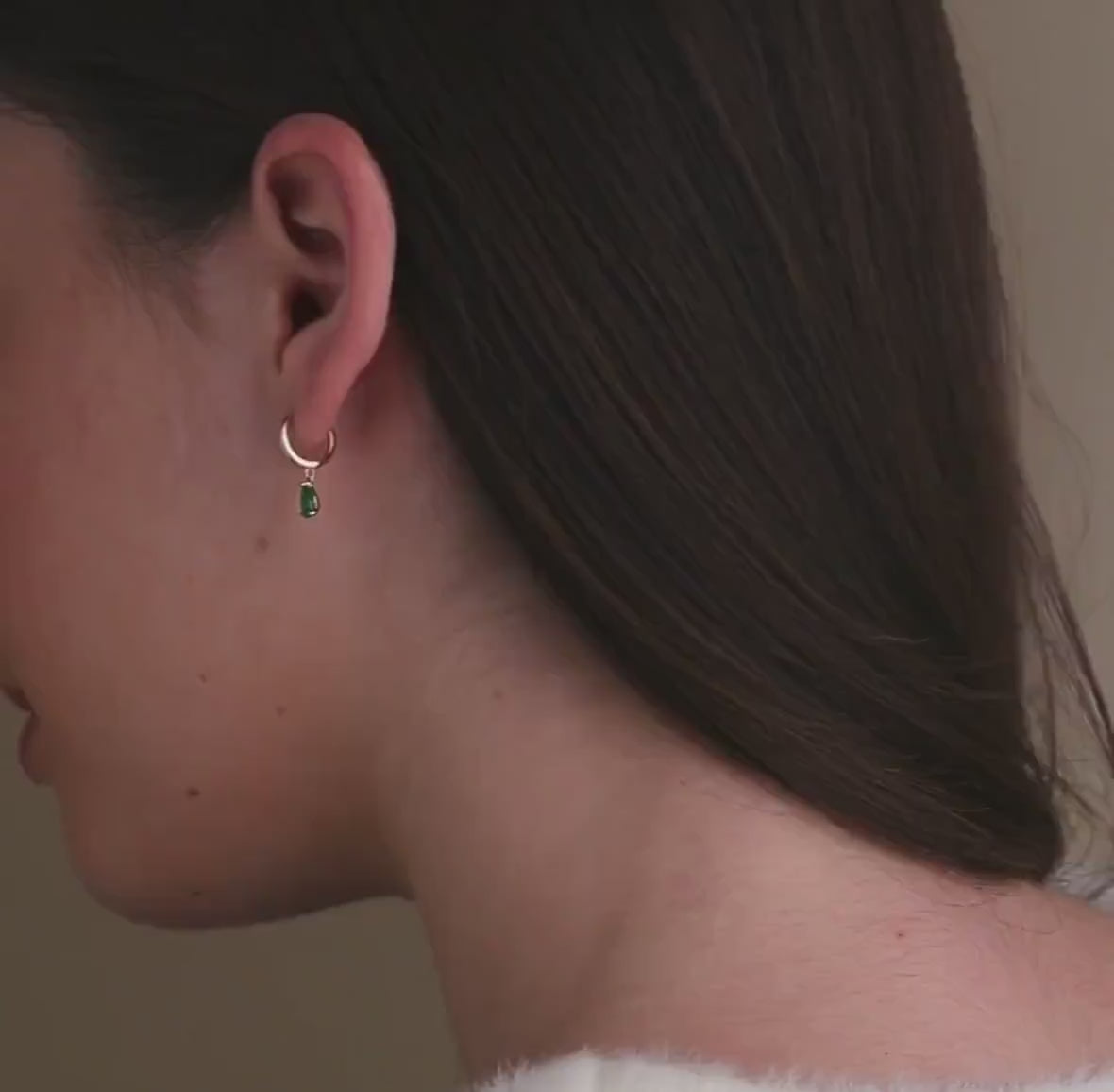 Natural Emerald Classic Hoop Everyday Earrings: 14K Yellow Gold