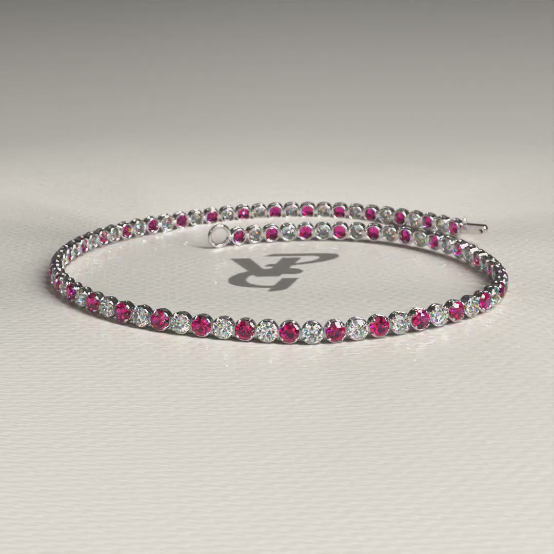 Custom Natural Ruby & Diamond Tennis Bracelet in 14K Gold