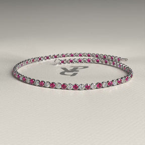 Custom Natural Ruby & Diamond Tennis Bracelet in 14K/18K Gold