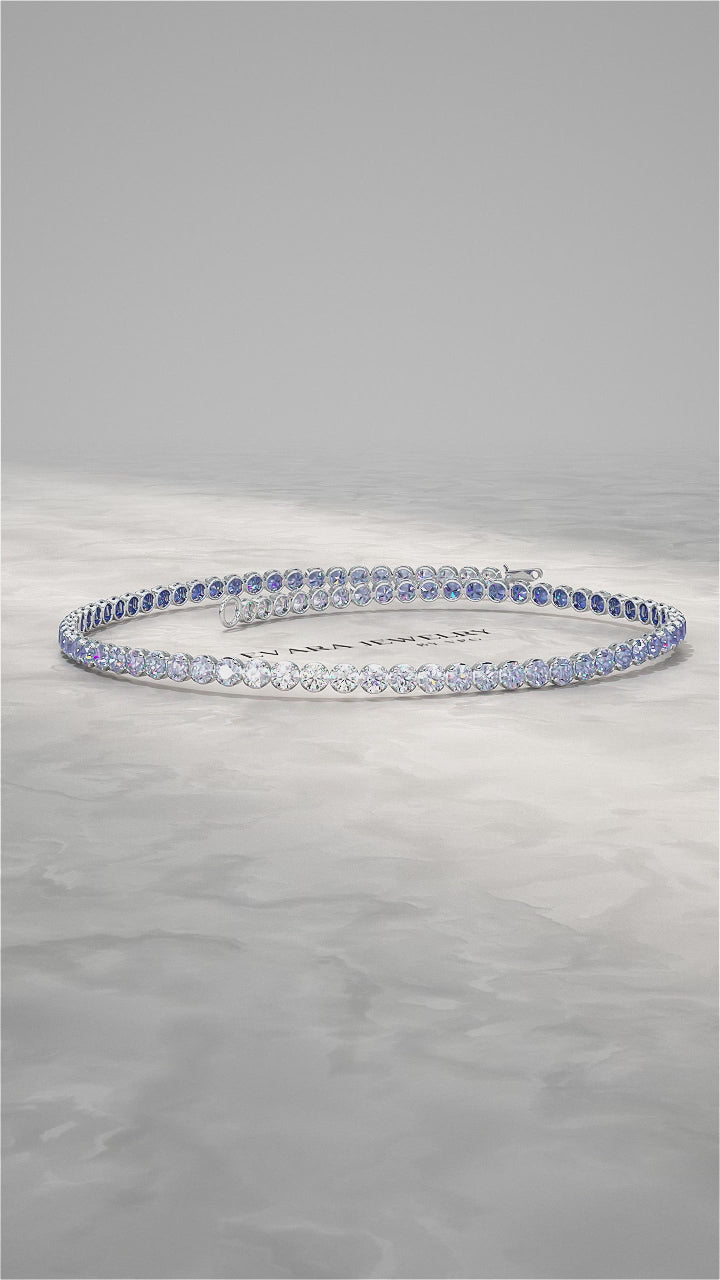 1.96 Carats Ombre Blue Sapphire Tennis Bracelet - Natural Sapphire in Solid 18K/14K Gold