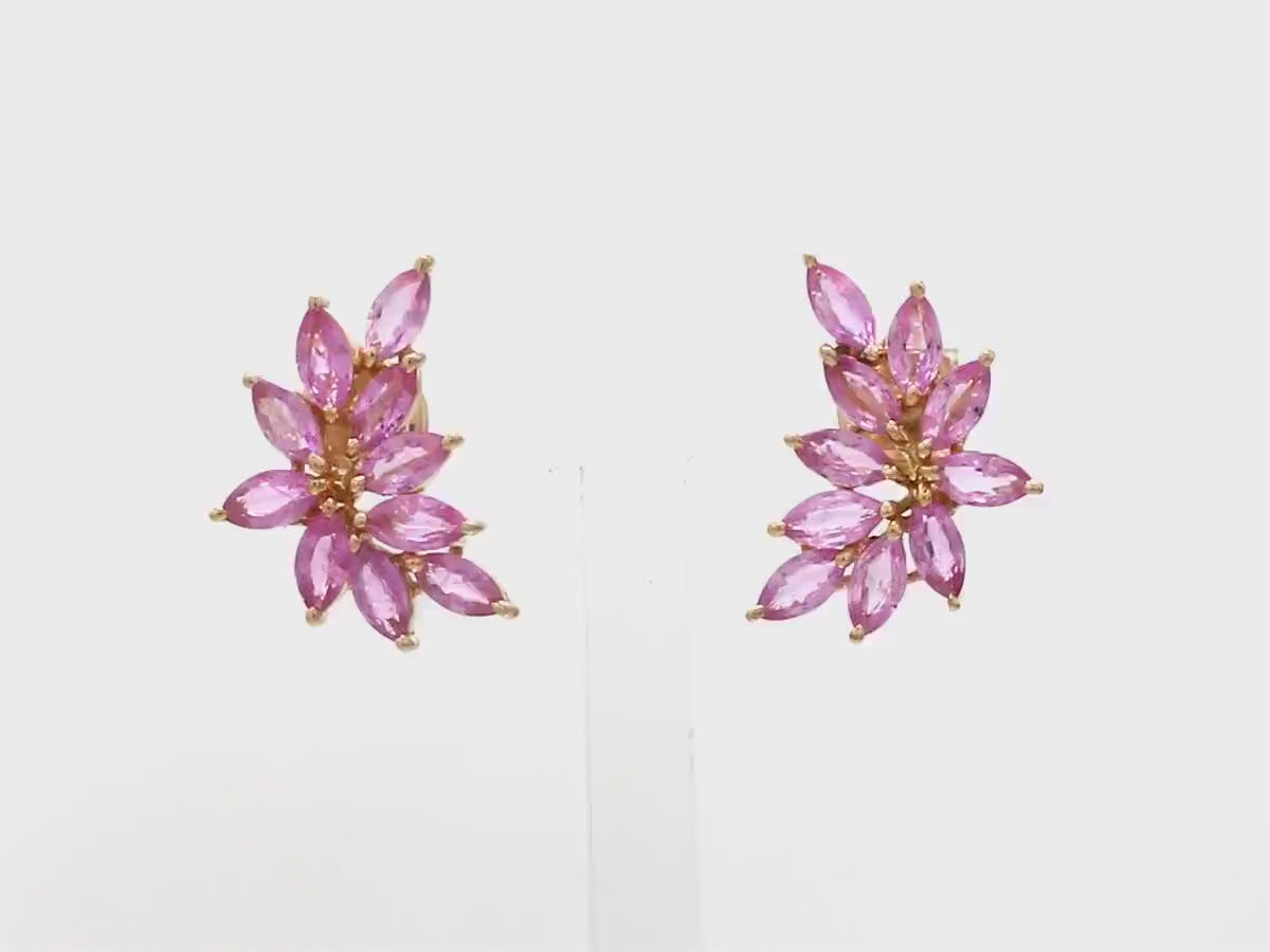 Natural Pink Sapphire Floral Stud Earrings: Marquise Cut, Birthday Gift