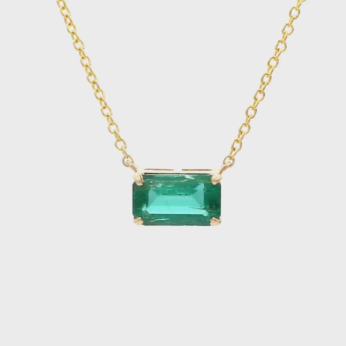 Natural East-West Emerald-Cut Emerald Pendant Necklace in 14K Gold