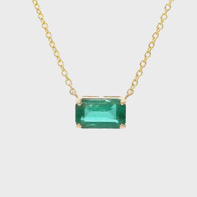 Natural East-West Emerald-Cut Emerald Pendant Necklace in 14K Gold