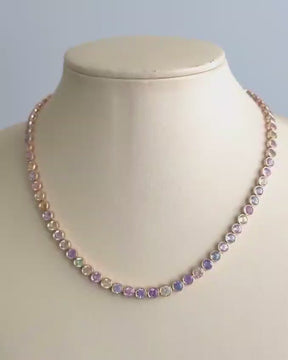 39 Carat Natural Pastel Rainbow Sapphire Bezel-Set Tennis Necklace