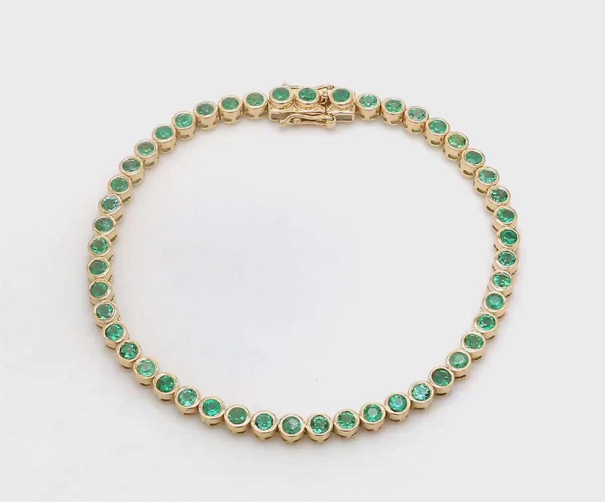 4 Carat Natural Emerald Bezel-Set Tennis Bracelet in 14K Gold