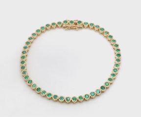 4 Carat Natural Emerald Bezel-Set Tennis Bracelet in 14K Gold