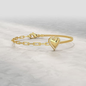 Dainty Diamond Heart Paperclip & Cuban 50-50 Bracelet