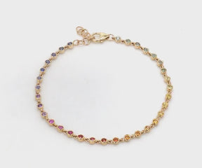 1.12 Carat Natural Rainbow Sapphire Bezel Set Chain Bracelet