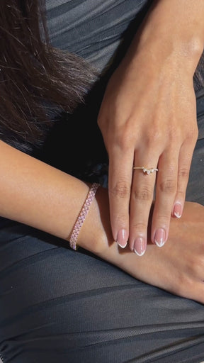 5 Carat Natural Pink Sapphire & Lab Grown Diamond Three Row Alternate Tennis Bracelet