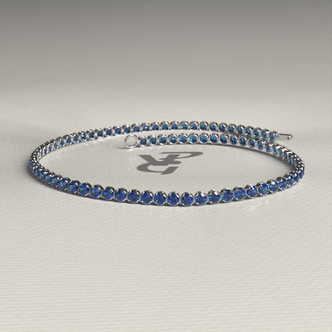 Natural Sapphire Tennis Bracelet in 14K White Gold / Blue Stacking Bracelet / September Birthstone Bracelet