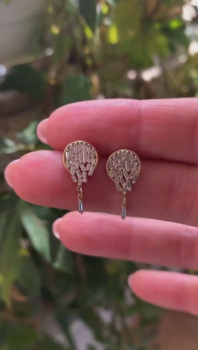 Baguette Cut Lab Grown Diamond Stud Earrings: Diamond Mosaic Earring