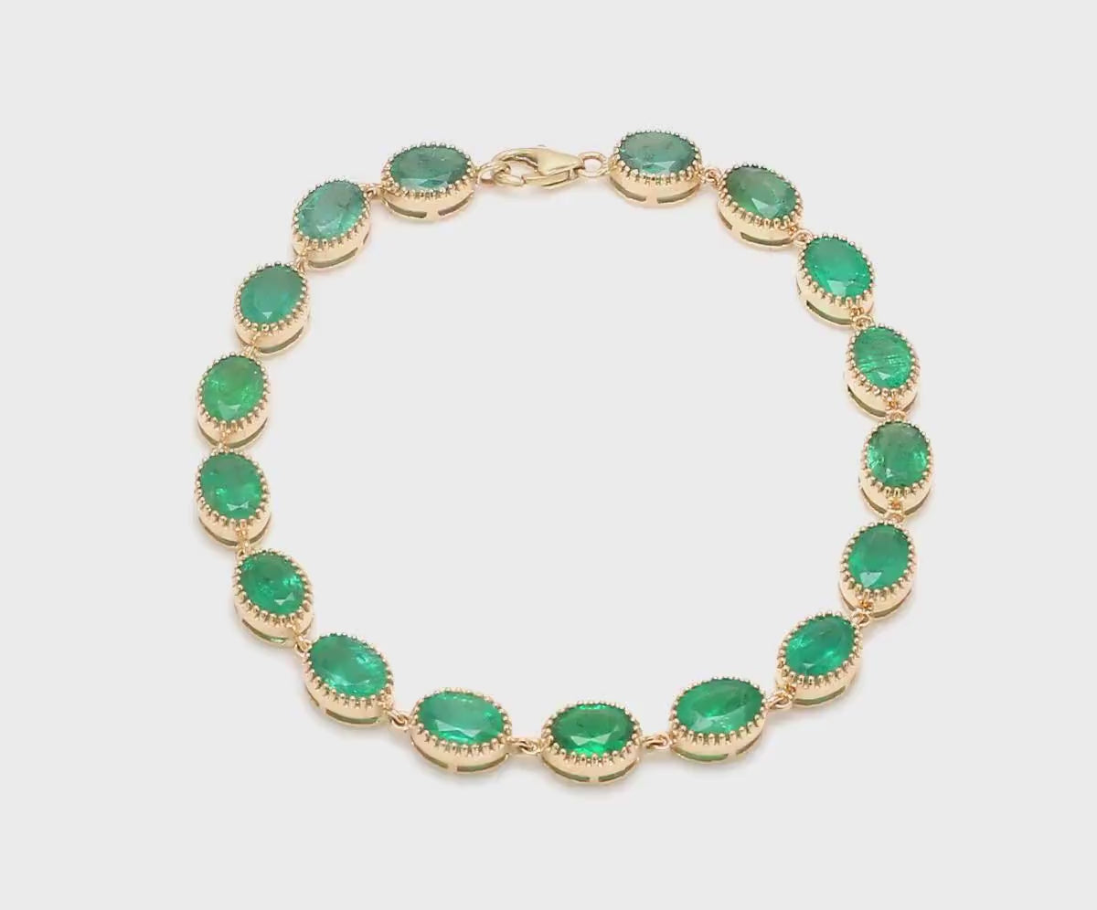 12 Carat Natural Zambian Emerald Oval Tennis Bracelet in 14K Gold