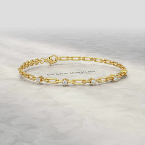 Diamond Paperclip Bracelet with Round Cut Lab Grown Diamond in Solid Gold