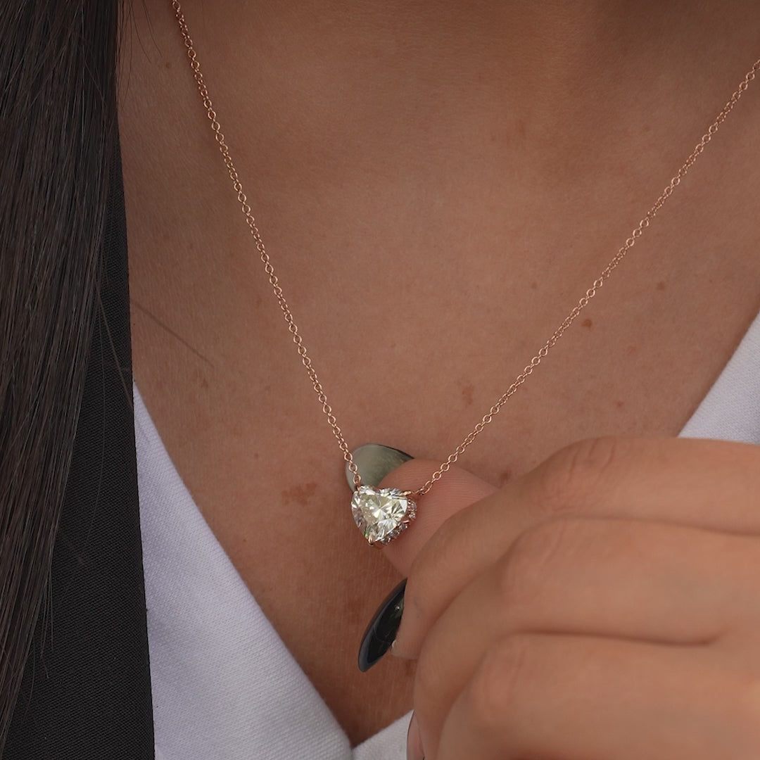2 Carat Heart Hidden Halo Diamond Solitaire Pendant Necklace