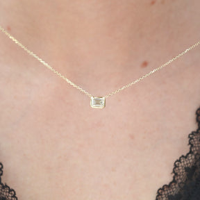 1 Carat Emerald Cut Bezel Set Diamond Pendant Necklace