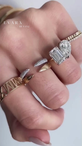 6 Carat Two Tone Pear & Emerald Toi Et Moi Engagement Ring