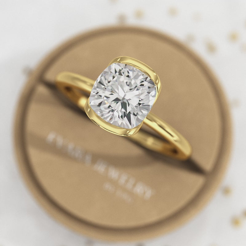 2 Carat Cushion Cut Diamond Half Bezel Set Engagement Ring