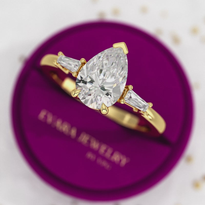 1.50 Carat Pear Cut Diamond Trilogy Engagement Ring