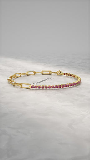1.40 Carats Natural Ruby & Paperclip 50-50 Tennis Bracelet