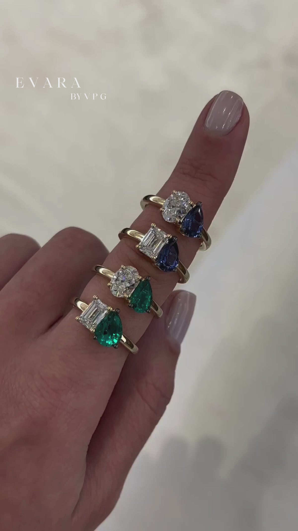 2.30 Carat Oval Cut Diamond & Pear Cut Emerald Toi Et Moi Two Stone Ring