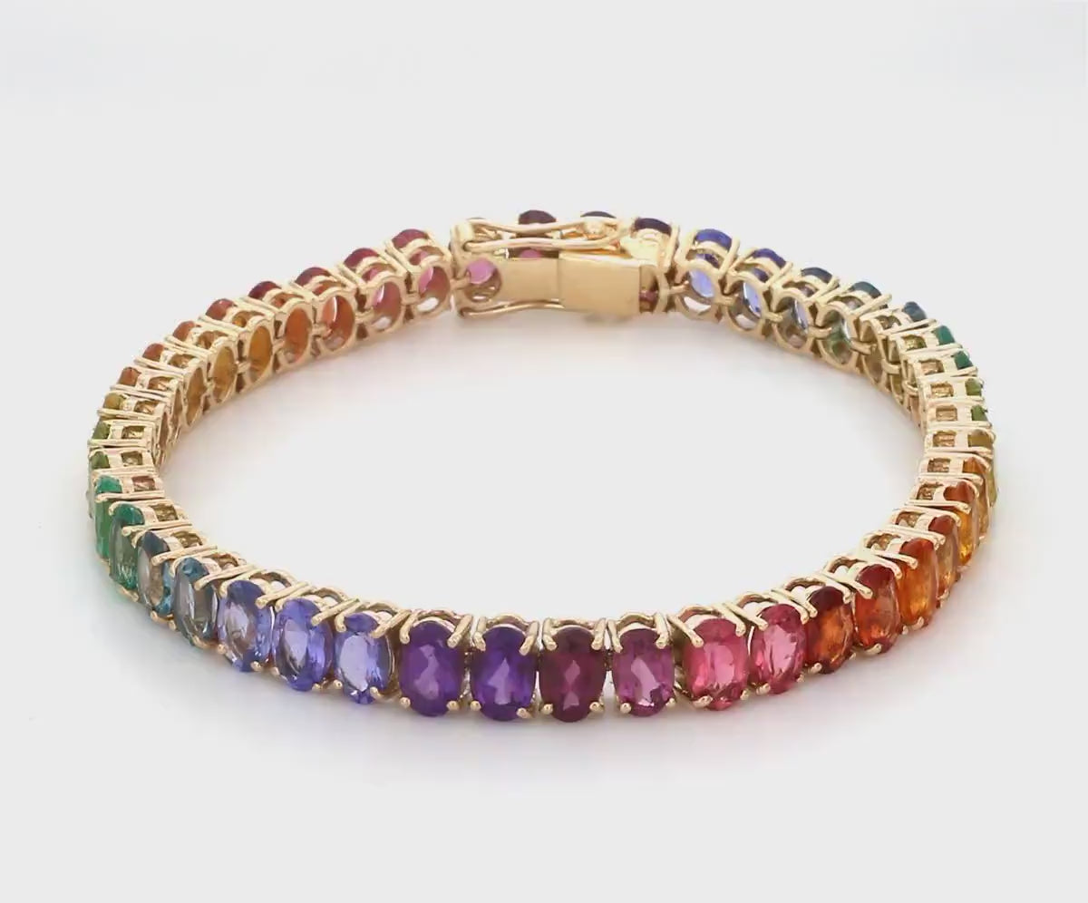 12 Carat Natural Rainbow Sapphire and Multi-Gemstone Bracelet in 18K Gold